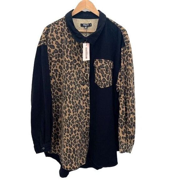 Missguided Womens Plus Size Leopard‎ Oversized Denim Shirt Black Size 16 NWT - Picture 2 of 10